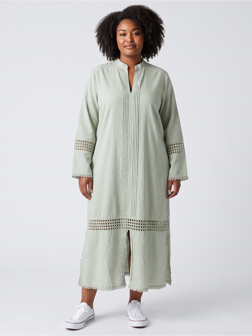 Sana Safinaz Bohemian Sage Green Cutout Work Embroidery Tunic Maxi Dress. XL